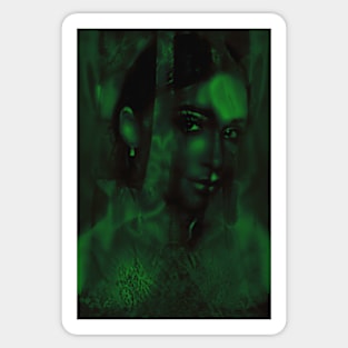 Beautiful girl, fantasy like. Dark but beautiful. Green. Sticker